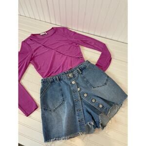 ASOS & URBAN OUTFITTERS Pink Cut Out Crop Top and Button Jean Skort Bundle Sz 10